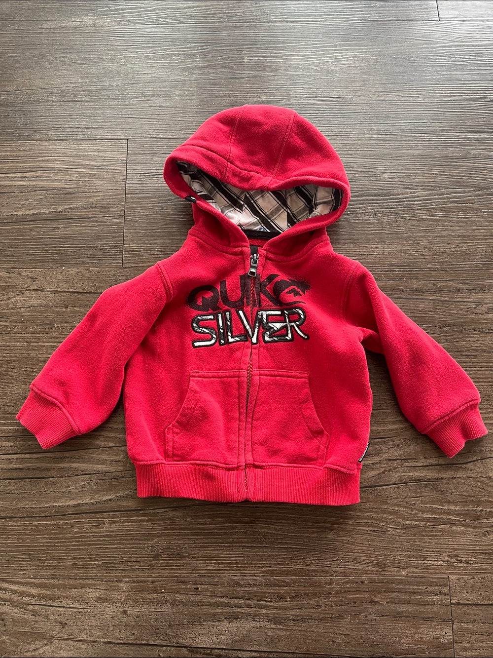 Quiksilver Kids Red Hooded Zip Sweatshirt with Logo Size 12 Month